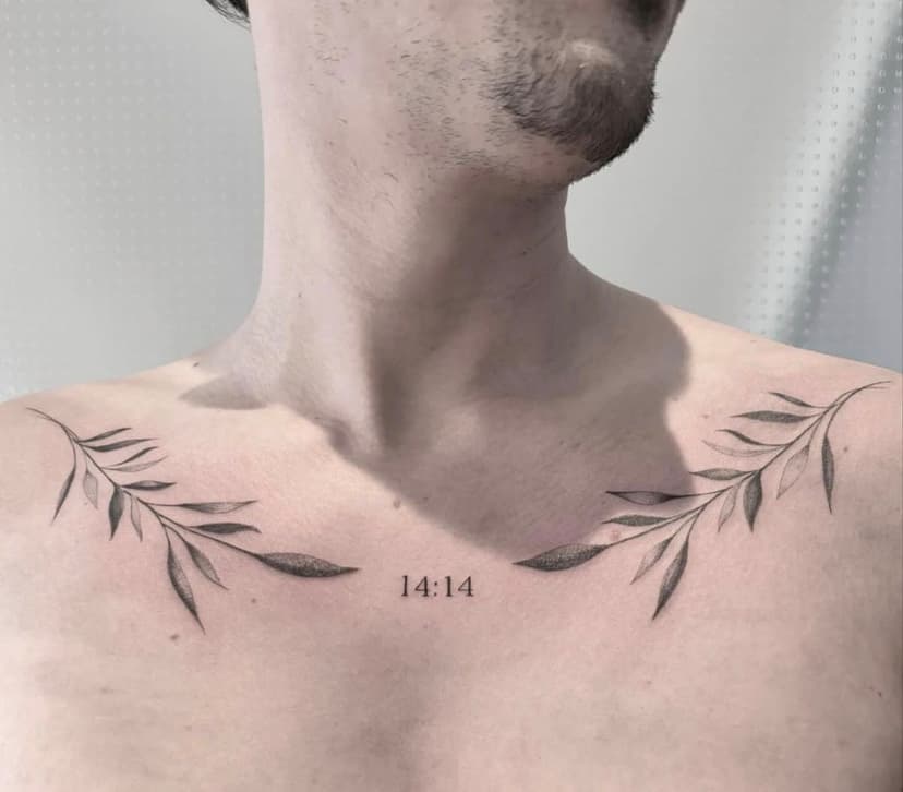 Olivenzweige am Schlüsselbein — Fineline Tattoo Idee von Noelle bei Electric07