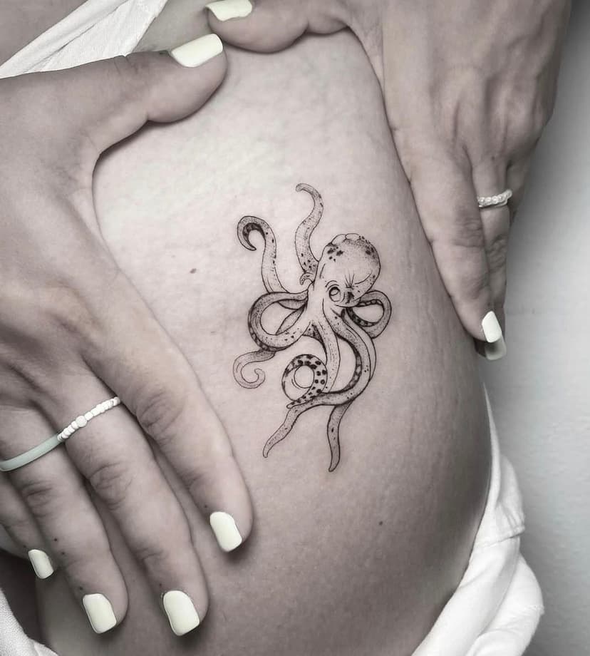 Illustrativer Oktopus — Fineline Tattoo Idee von Noelle bei Electric07