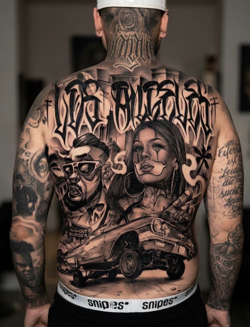 LA Chicano Backpiece — Tattoo Idee für Männer von Paco bei Electric07